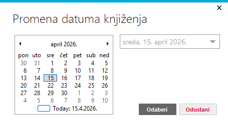 Prikaz promene datuma knjiženja