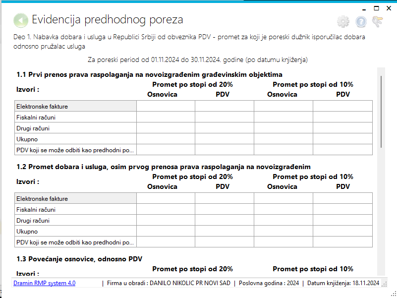 Evidencija prethodnog poreza