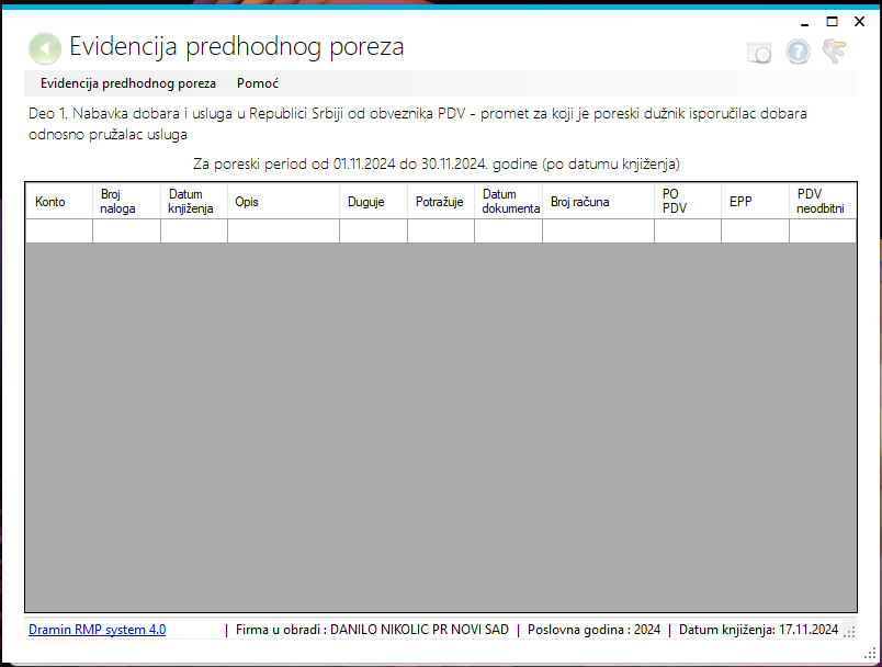 Evidencija prethodnog poreza