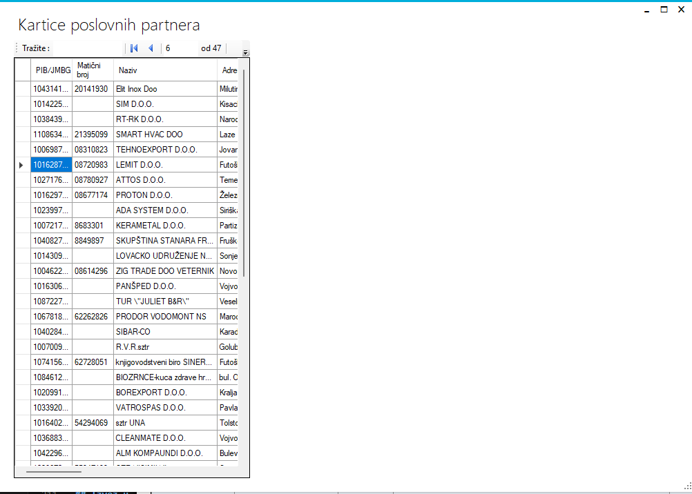 Kartice poslovnih partnera