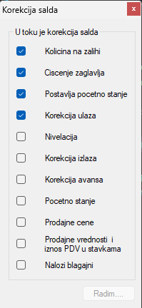 Korekcija salda u toku
