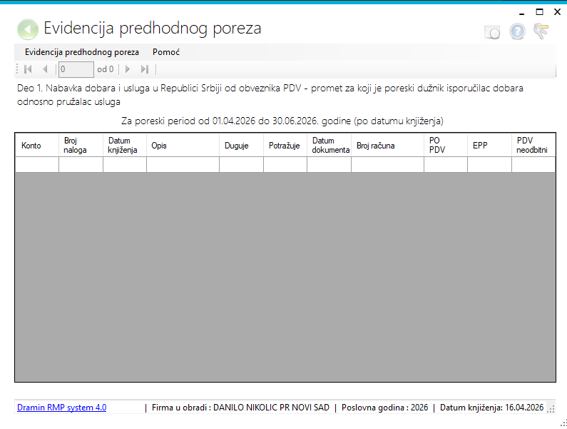 Evidencija prethodnog poreza