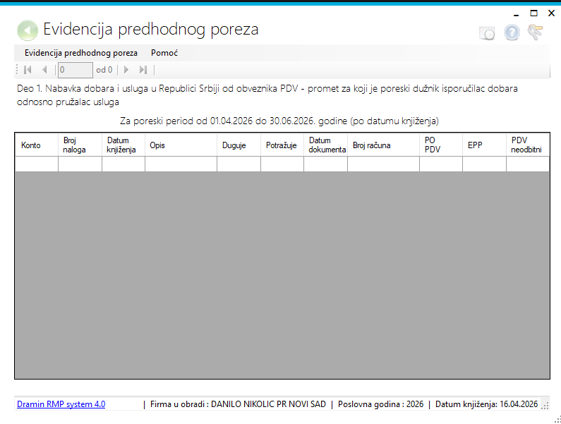Evidencija predhodnog poreza