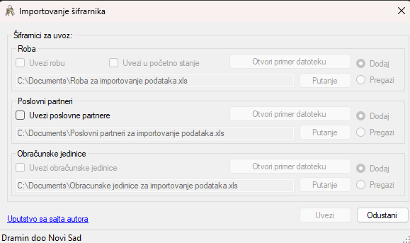 Importovanje šifrarnika
